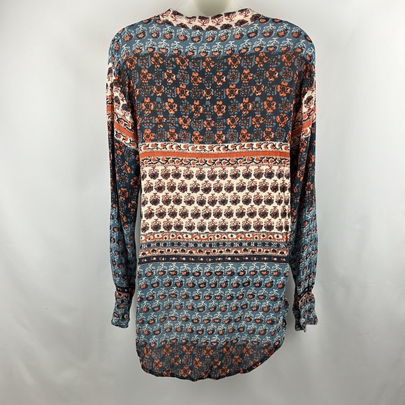 Free People Blue Patchwork Caravan Button Down Top Blouse Size M - Picture 9 of 11
